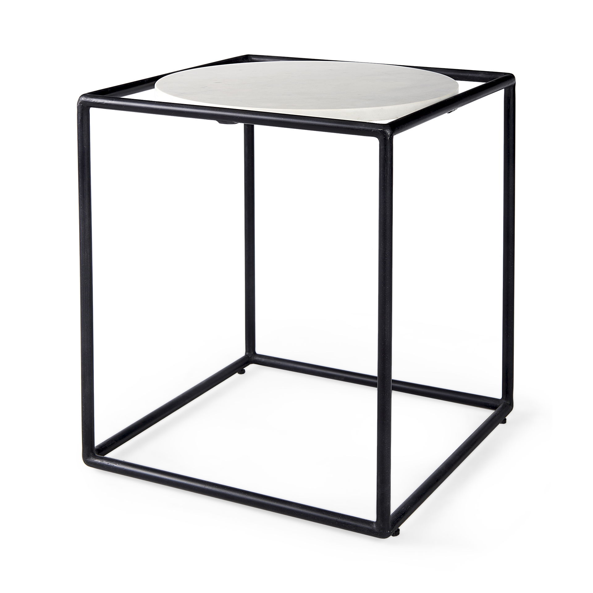 Austen 20L x 20W x 22H Round White Marble Top with Black Metal Frame Side Table, Side & End Table by Mercana, 20" length x 20" width x 22" height View 1