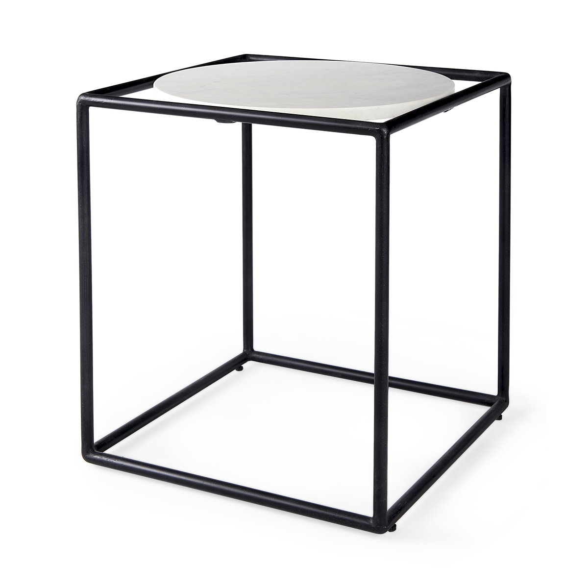 Austen 20L x 20W x 22H Round White Marble Top with Black Metal Frame Side Table, Side & End Table by Mercana, 20" length x 20" width x 22" height View 1