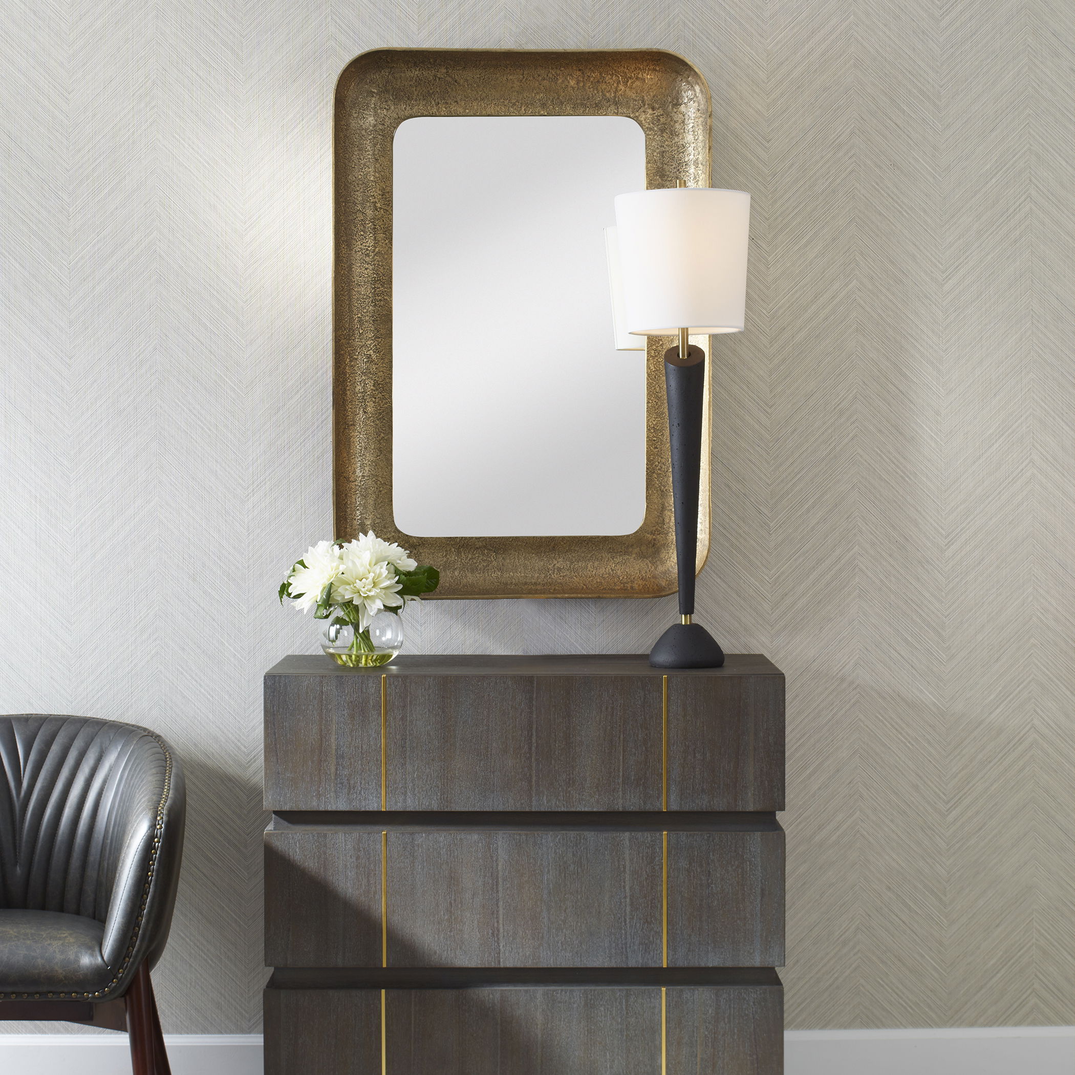 Alvaro Antique Brass Mirror, by Uttermost, 29.5" width x 42.5" height x 4.75" depth View 2