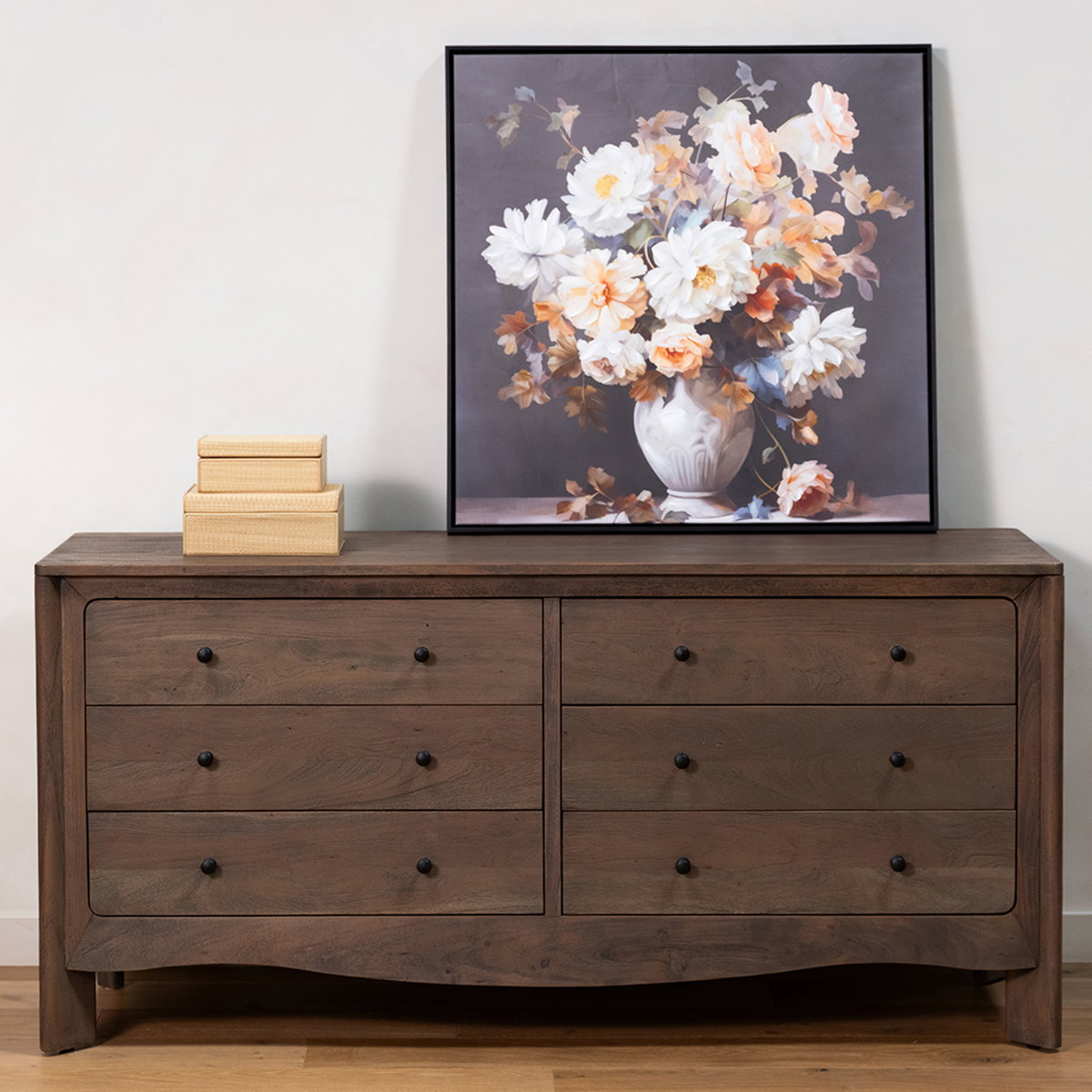 Mabel 6 Drawer Dresser Dark Brown, by Moe's Home, 64.3" width x 30.75" height x 20.2" depth View 13