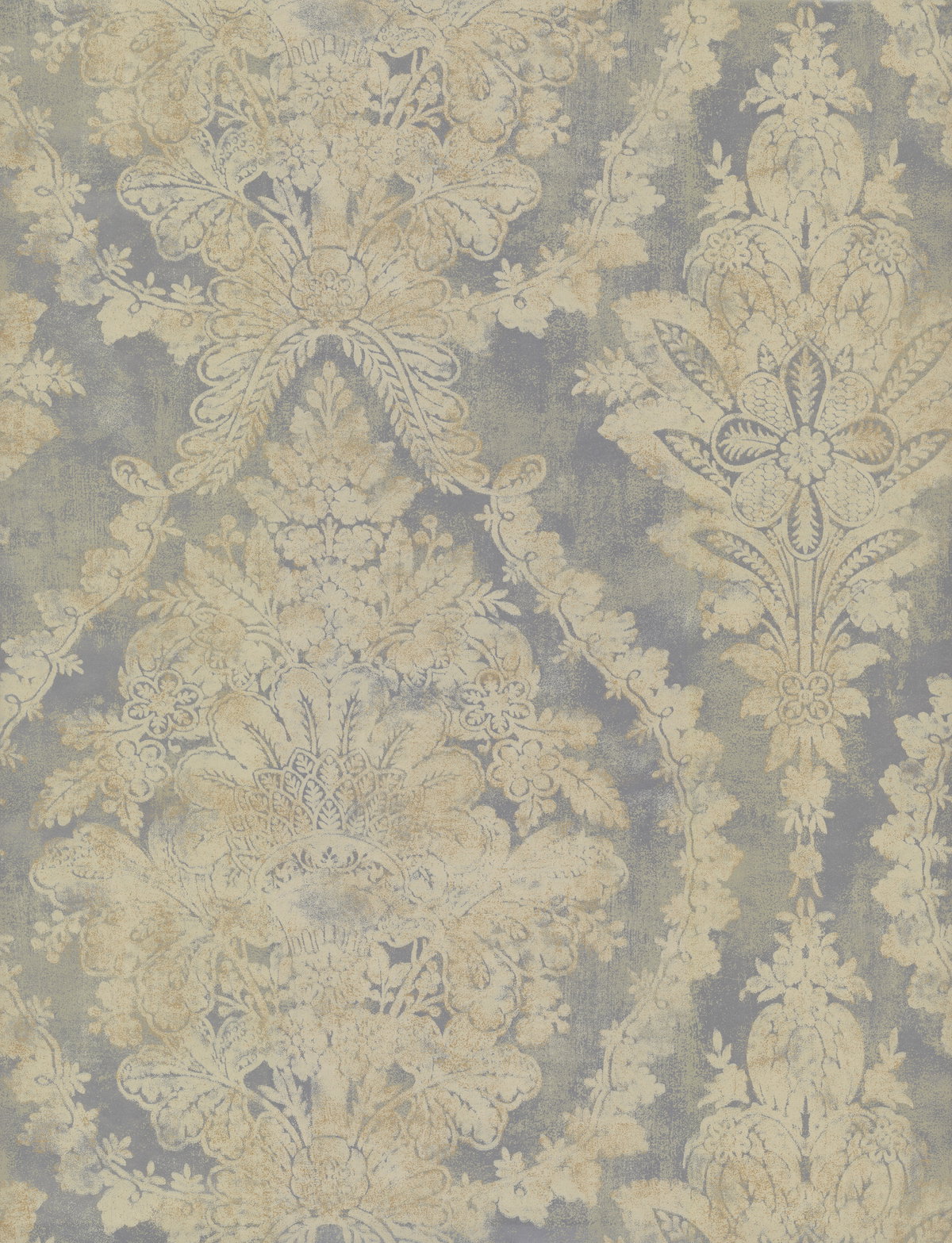 Charleston Damask Silver Wallpaper, by York Wall, 27' length x 2'3" width x 0.02" depth View 1