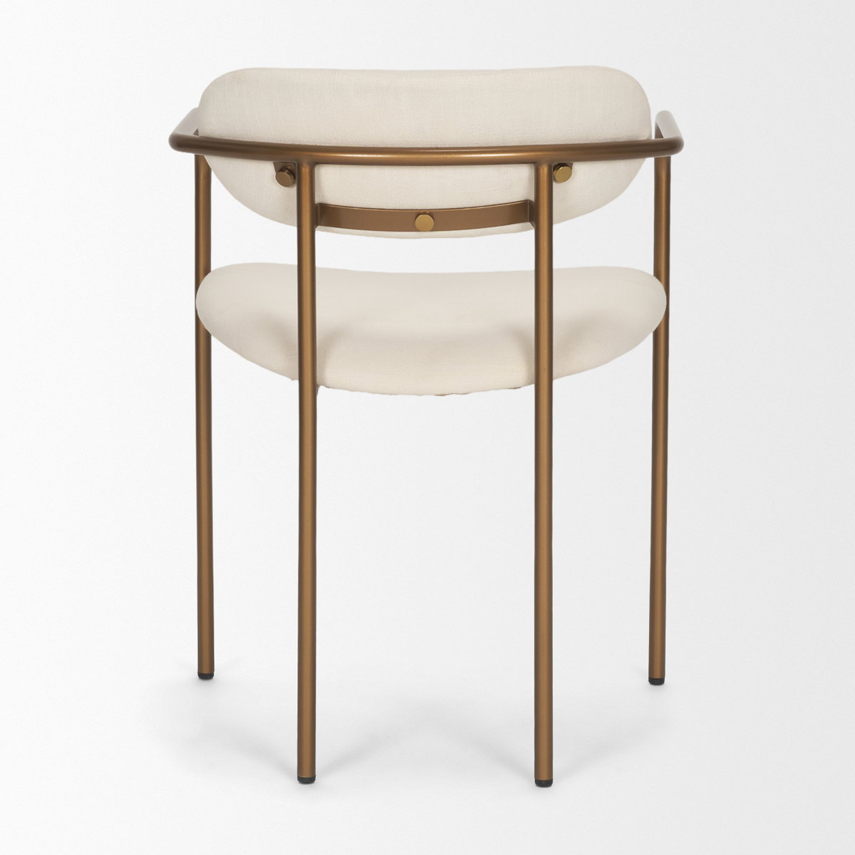 Parker Curved Back Dining Arm Chair | Cream Fabric with Gold Metal, Dining Chair by Mercana, 21.5" length x 21.1" width x 29" height View 9