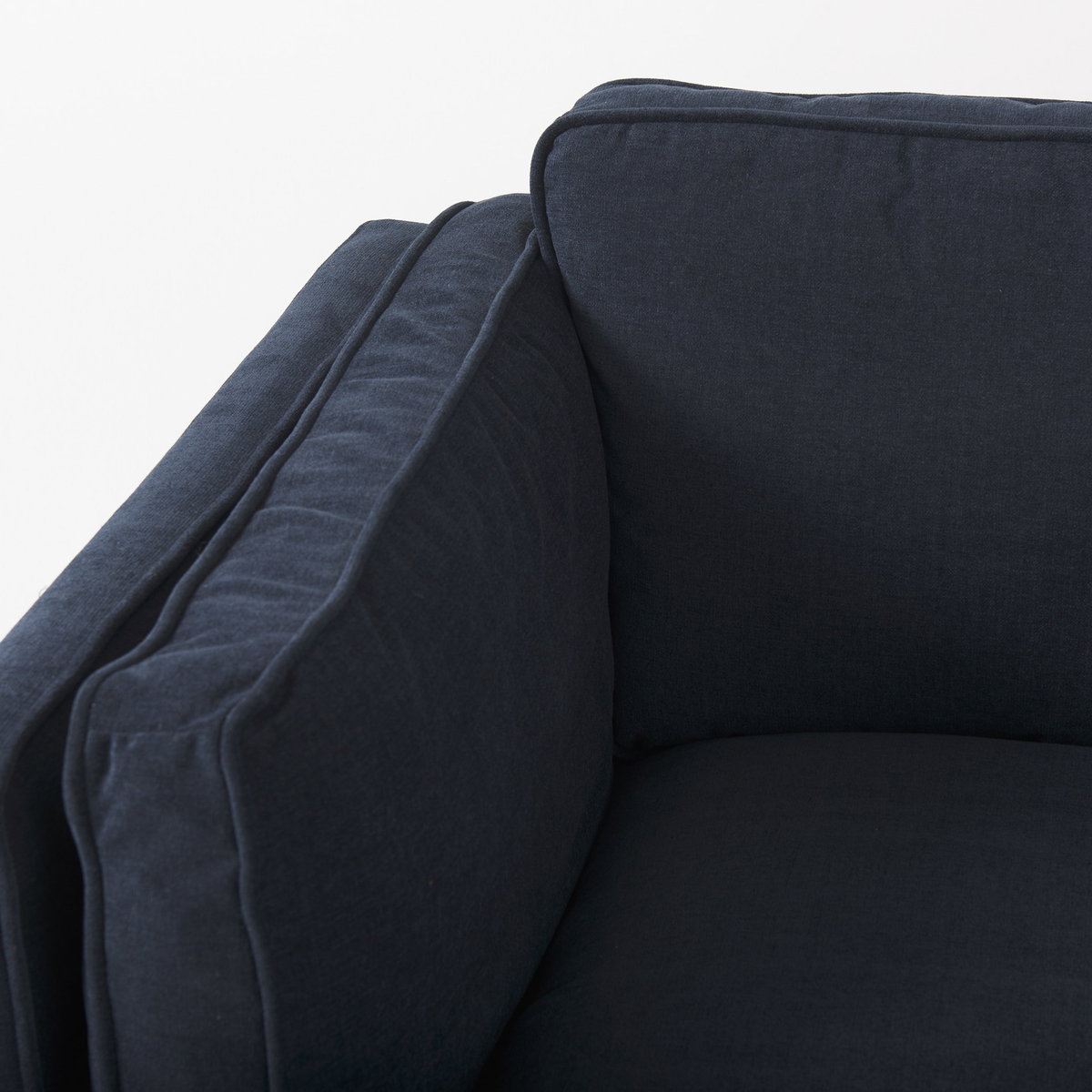 Brooks  Navy Blue Fabric Chair with Medium Brown Wooden Legs, Accent Chair by Mercana, 41.73" length x 34.84" width x 33.46" height View 10