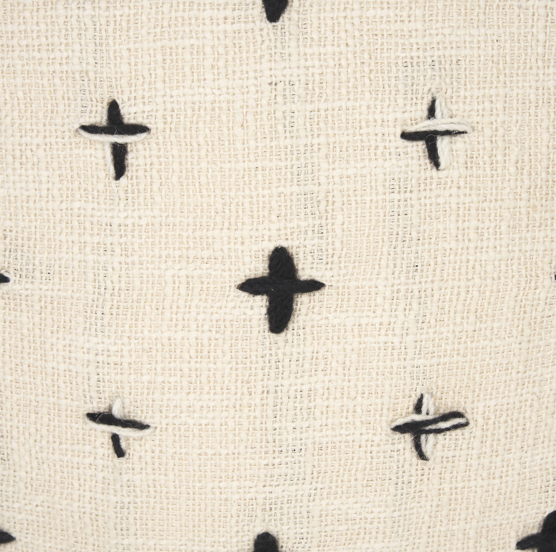 Saanvi Wool with Cream and Black Stitched Cross Patterned Pouf, Ottoman by Mercana, 16" length x 16" width x 16" height View 6