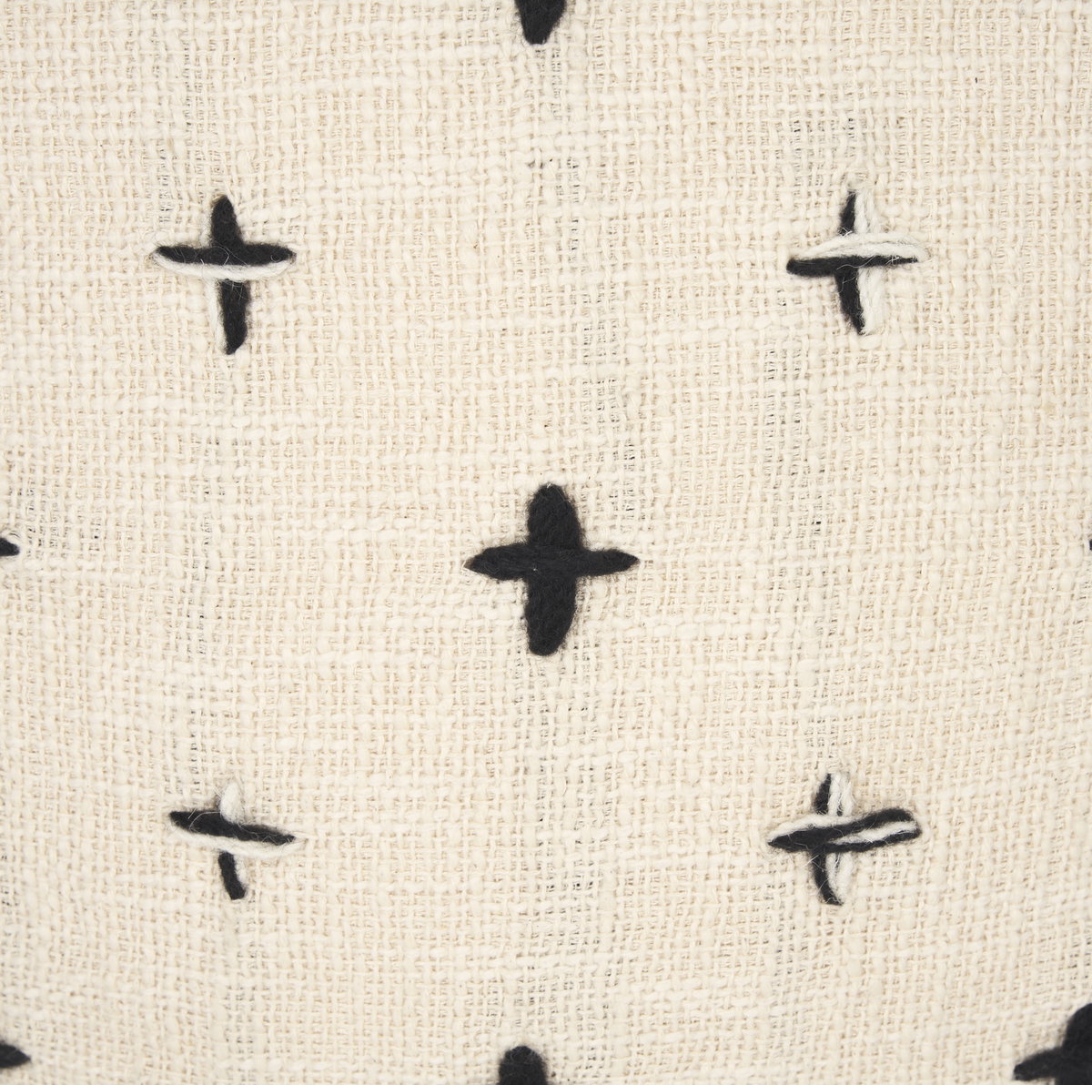 Saanvi Wool with Cream and Black Stitched Cross Patterned Pouf, Ottoman by Mercana, 16" length x 16" width x 16" height View 6