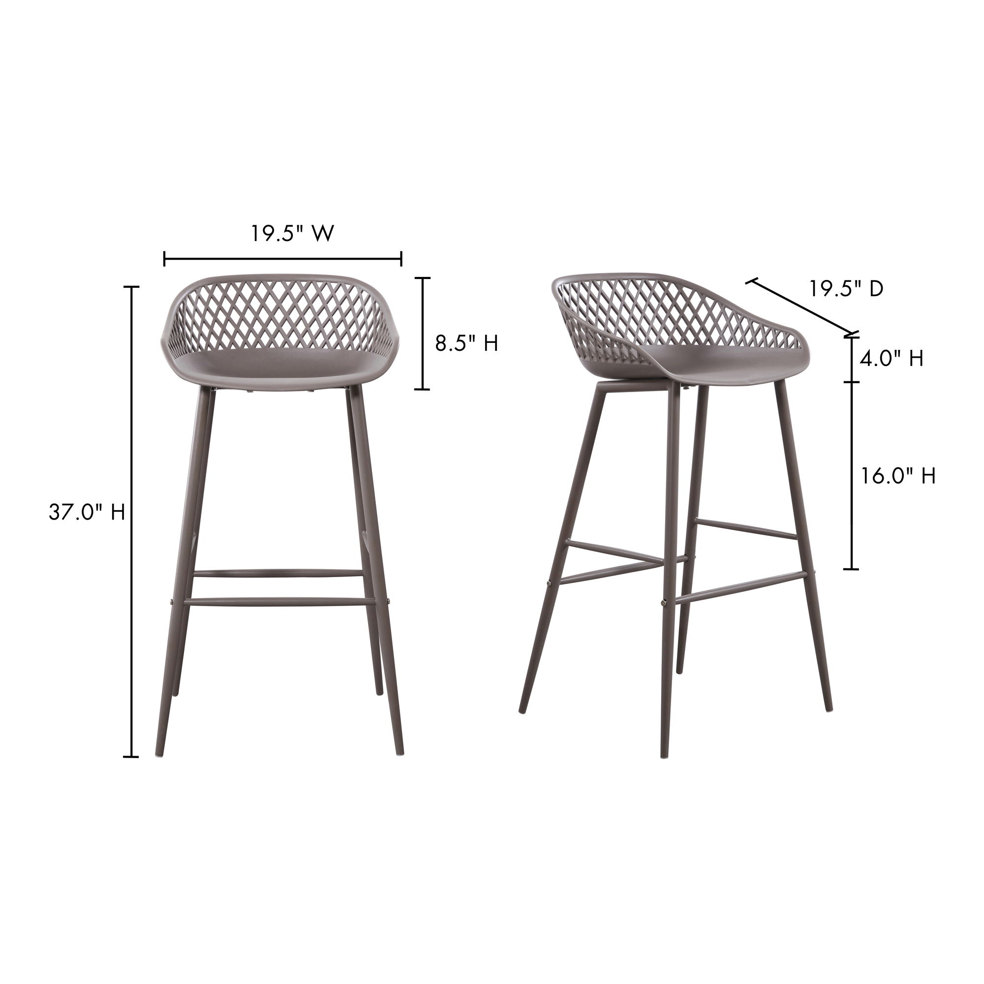 Piazza Outdoor Barstool Grey - Set Of Two, Outdoor Chair by Moe's Home, 1'7.29" width x 3'1.2" height x 1'7.68" depth View 12