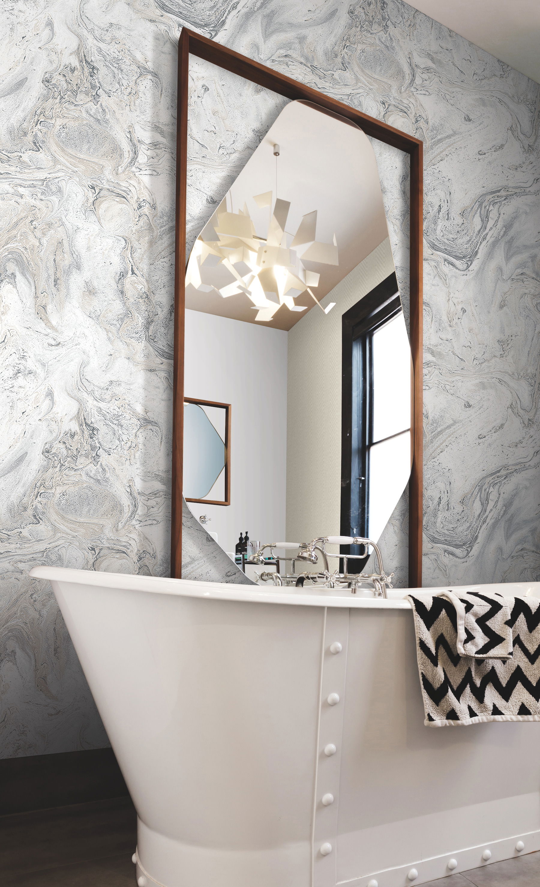 Oil & Marble White & Grey Peel & Stick Wallpaper large image 