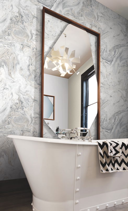 Oil & Marble White & Grey Peel & Stick Wallpaper