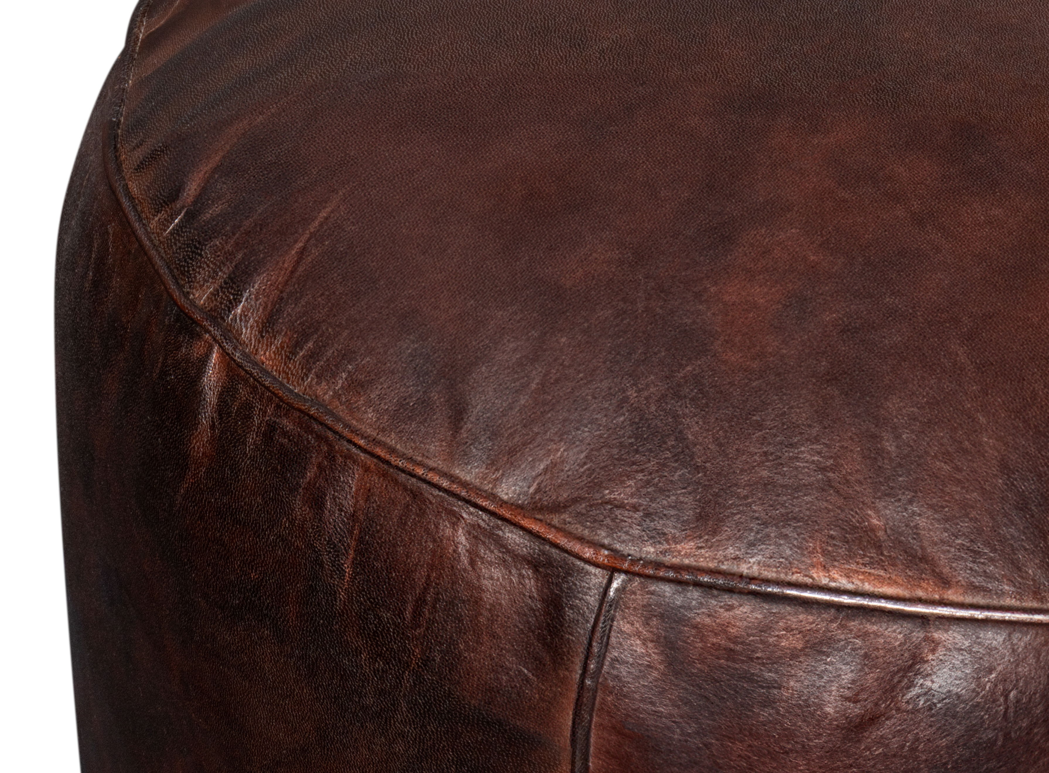 Soccerball Stool, Dark Brown Leather, Seating by Sarreid, 22" length x 22" width x 18" height View 8