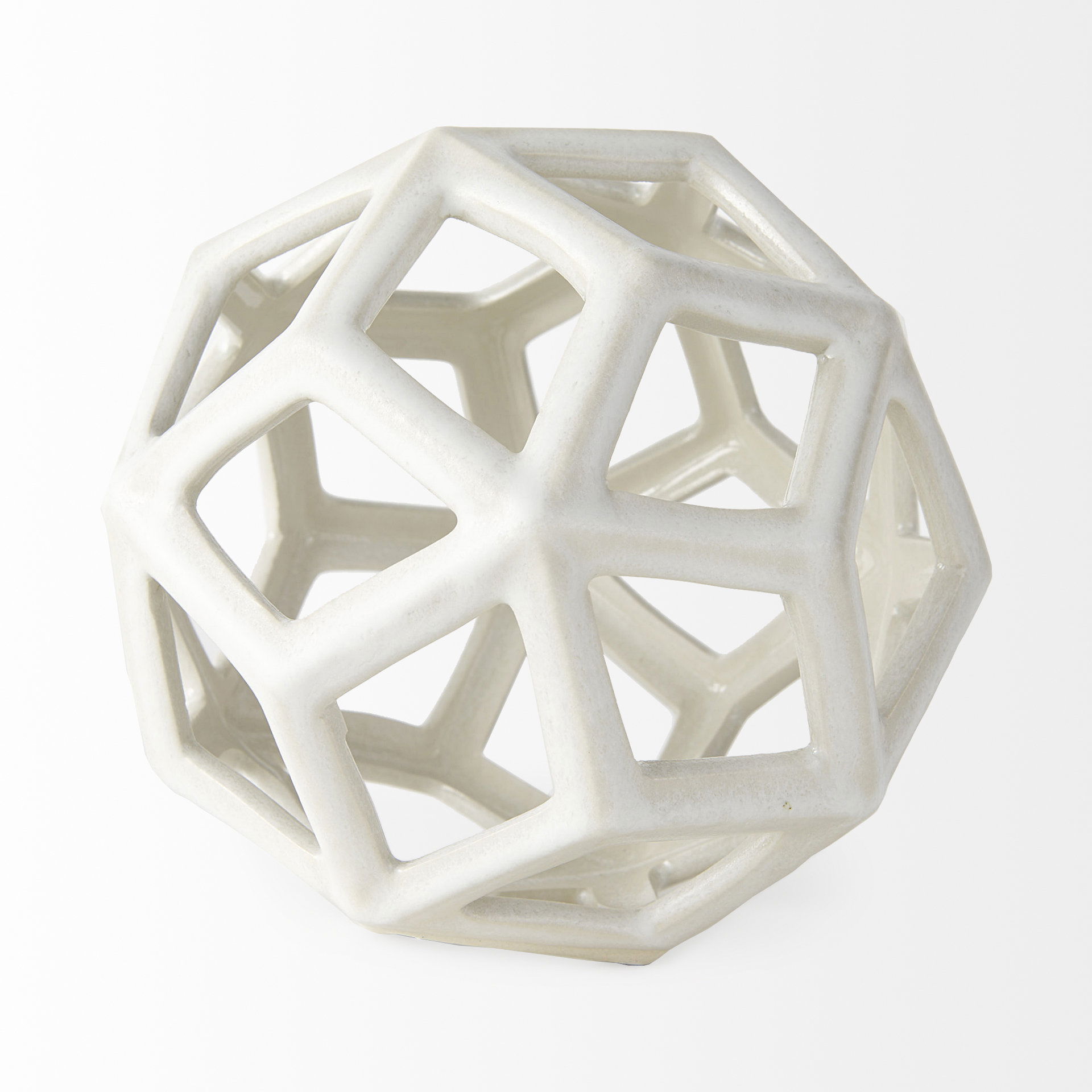 Geom  White Ceramic Geometric  Object, Decorative Object by Mercana, 7.09" length x 7.09" width x 7.09" height View 5