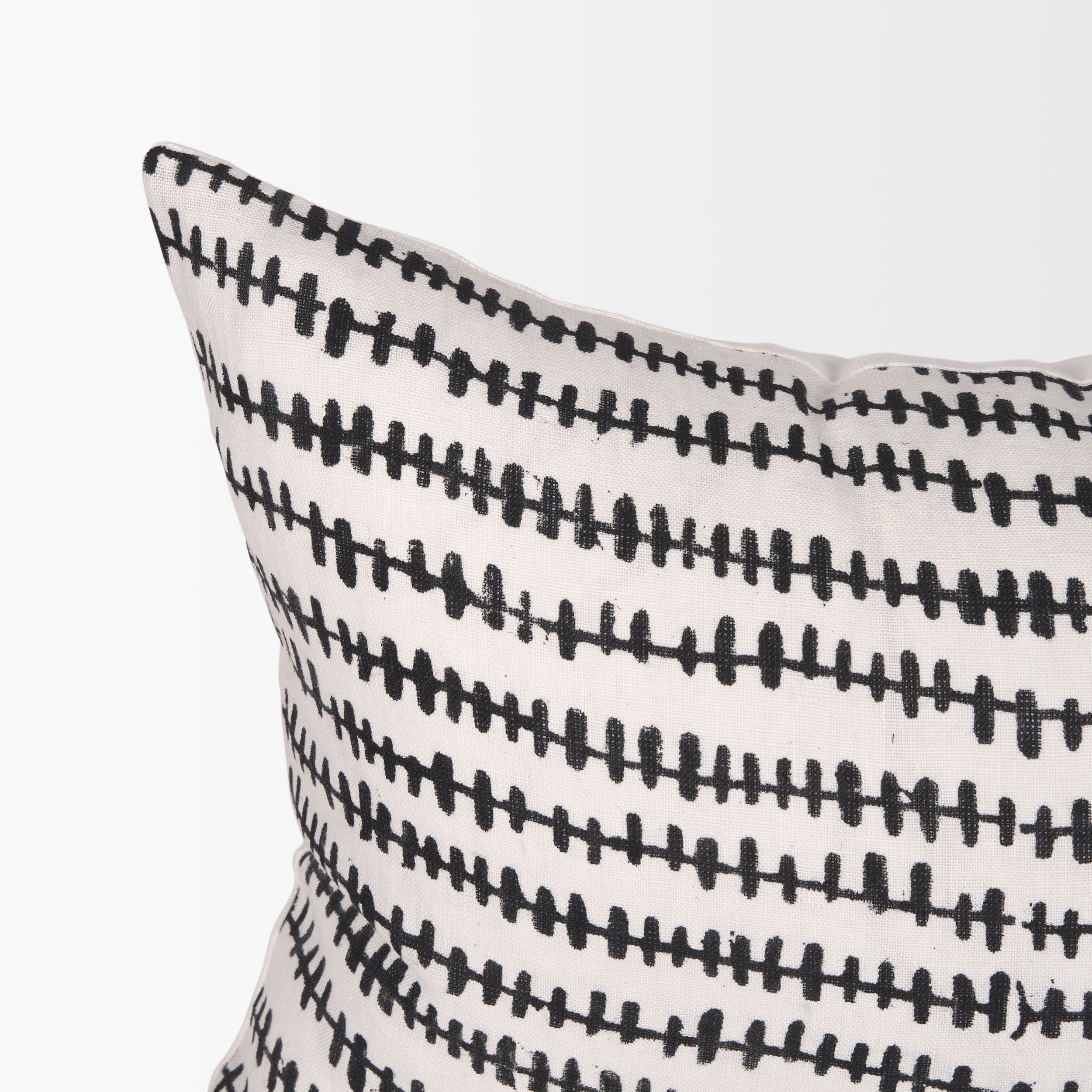 Jenna Cream with Black Print Linen Lumbar Decorative Pillow Cover, by Mercana, 14" length x 26" width x 0.2" height View 9