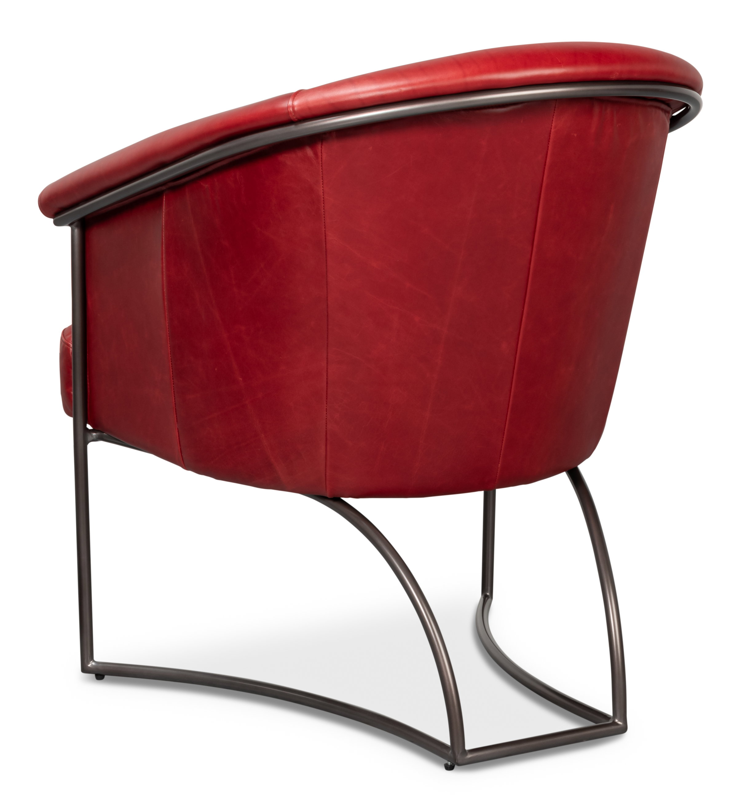 Nagel Distilled Leather Chair,New Rouge, Seating by Sarreid, 30" length x 33" width x 2" height View 11