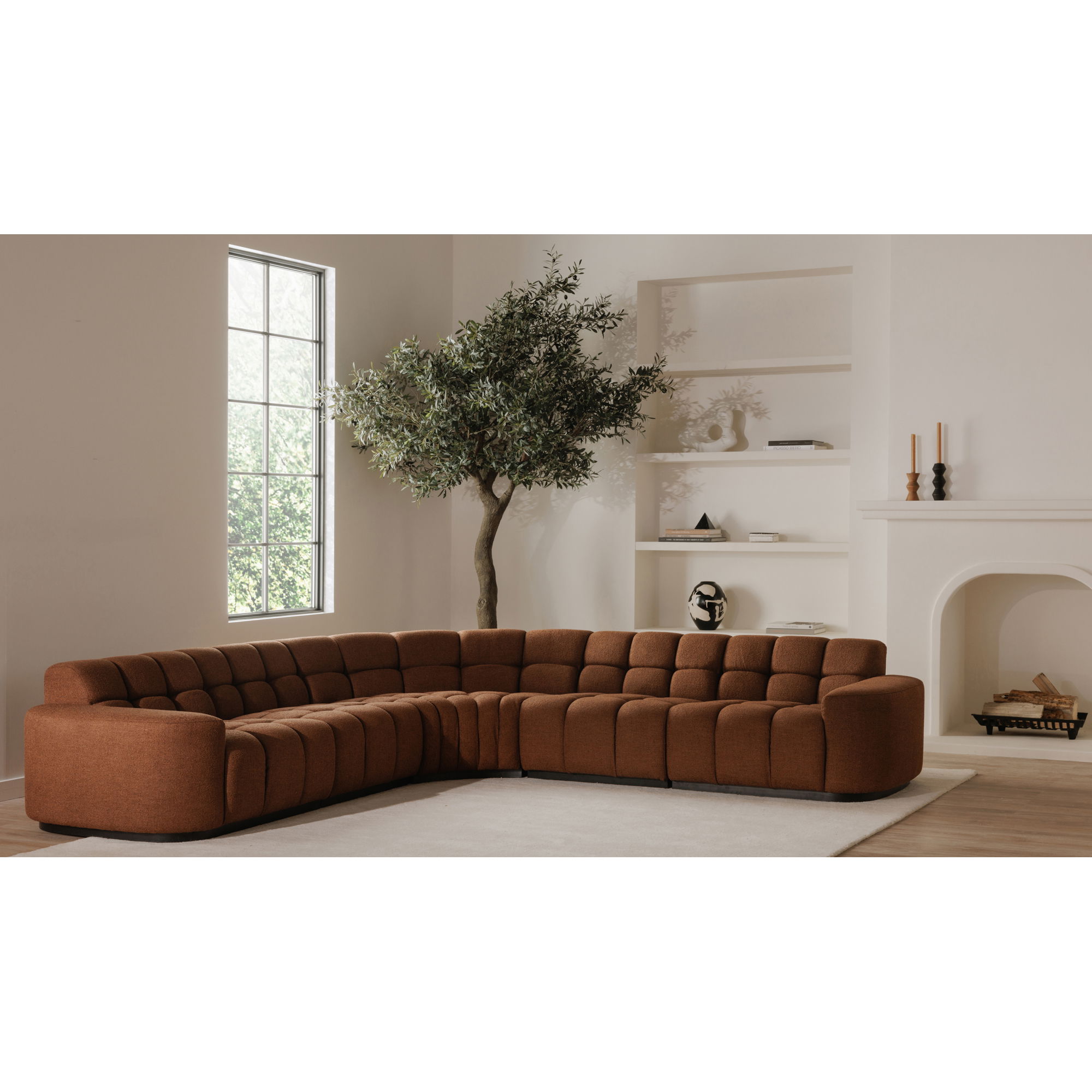 Roman L-shaped Sectional Rust, Sectional Sofa by Moe's Home, 118" width x 26.5" height x 118" depth View 11
