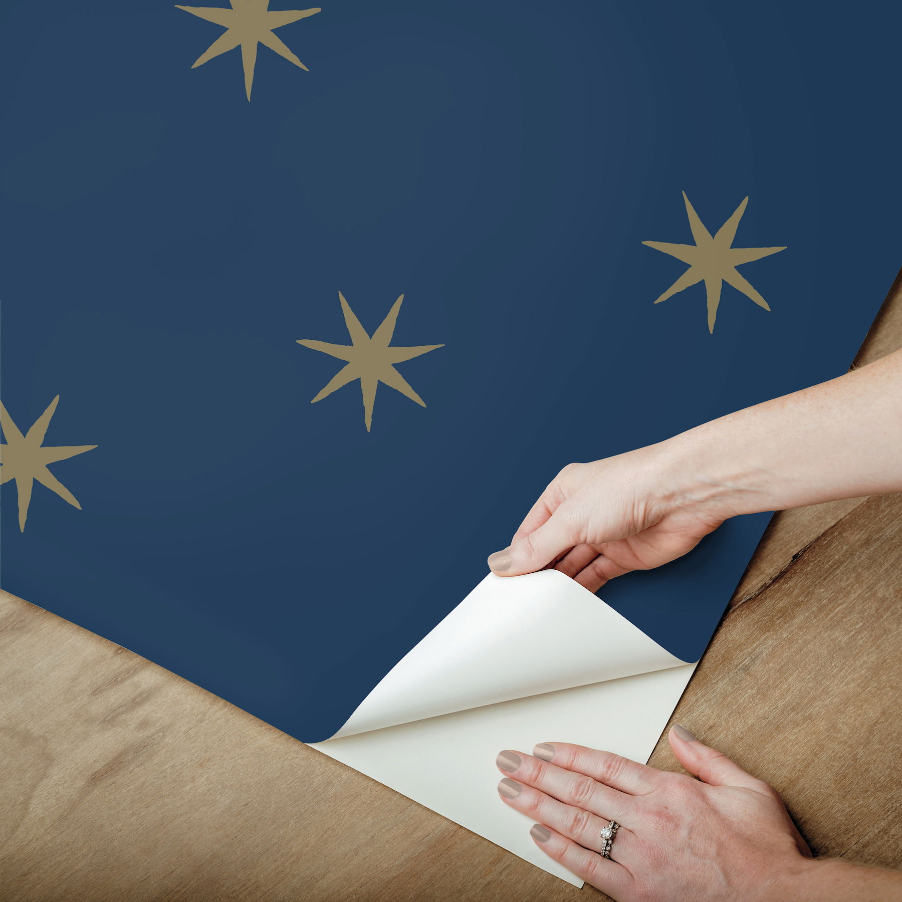 Star Splendor Navy & Metallic Gold Peel & Stick Wallpaper large image 
