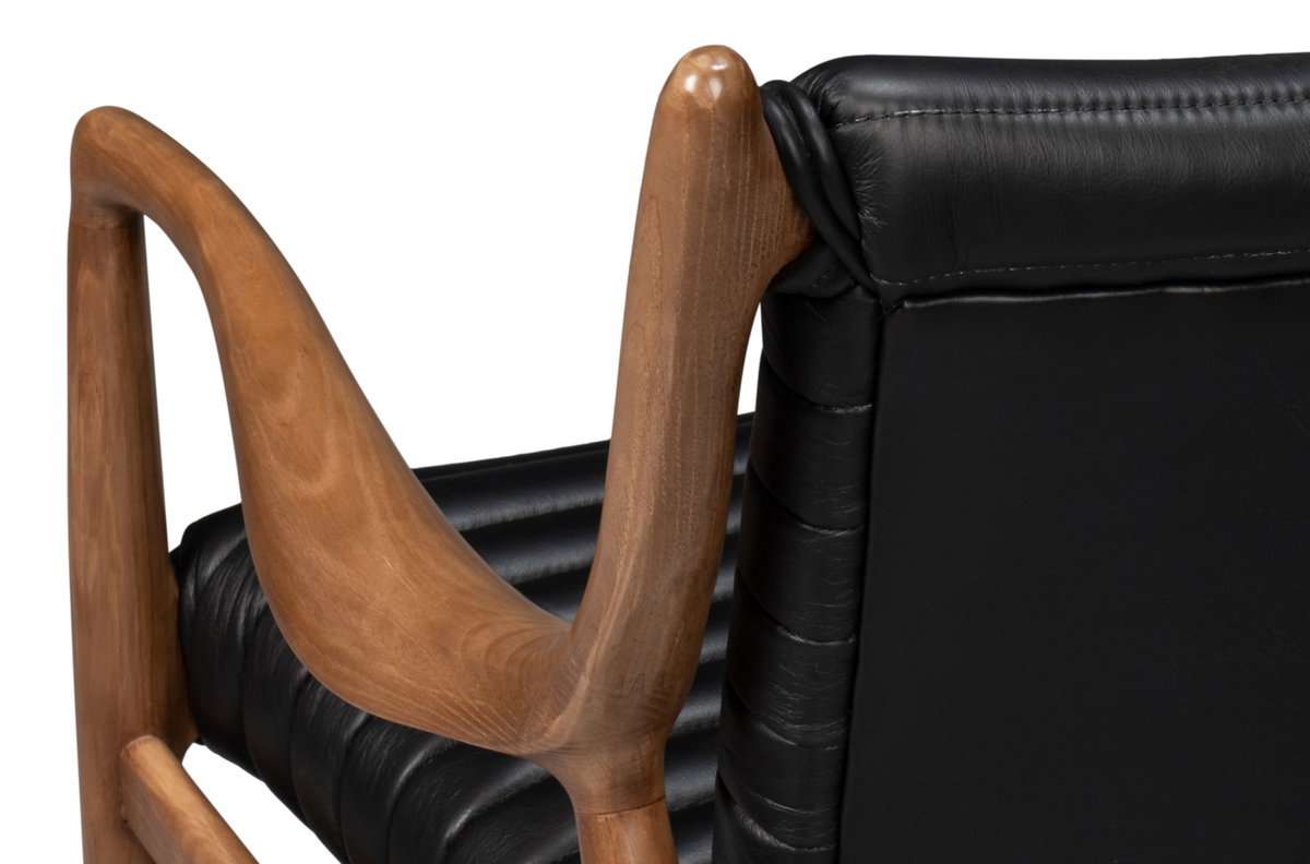 Singletary Leather Chair  Onyx Black, by Sarreid, 2'4" length x 2'3" width x 2'8" height View 3