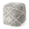 Ekiya   Black/White Yarn and Wool Patterened Pouf, Ottoman by Mercana, 16" length x 16" width x 16" height thumbnail 1