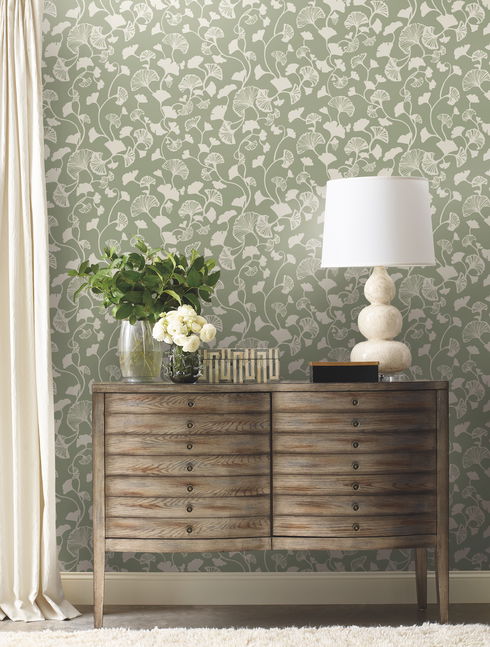 Gingko Trail Green Wallpaper