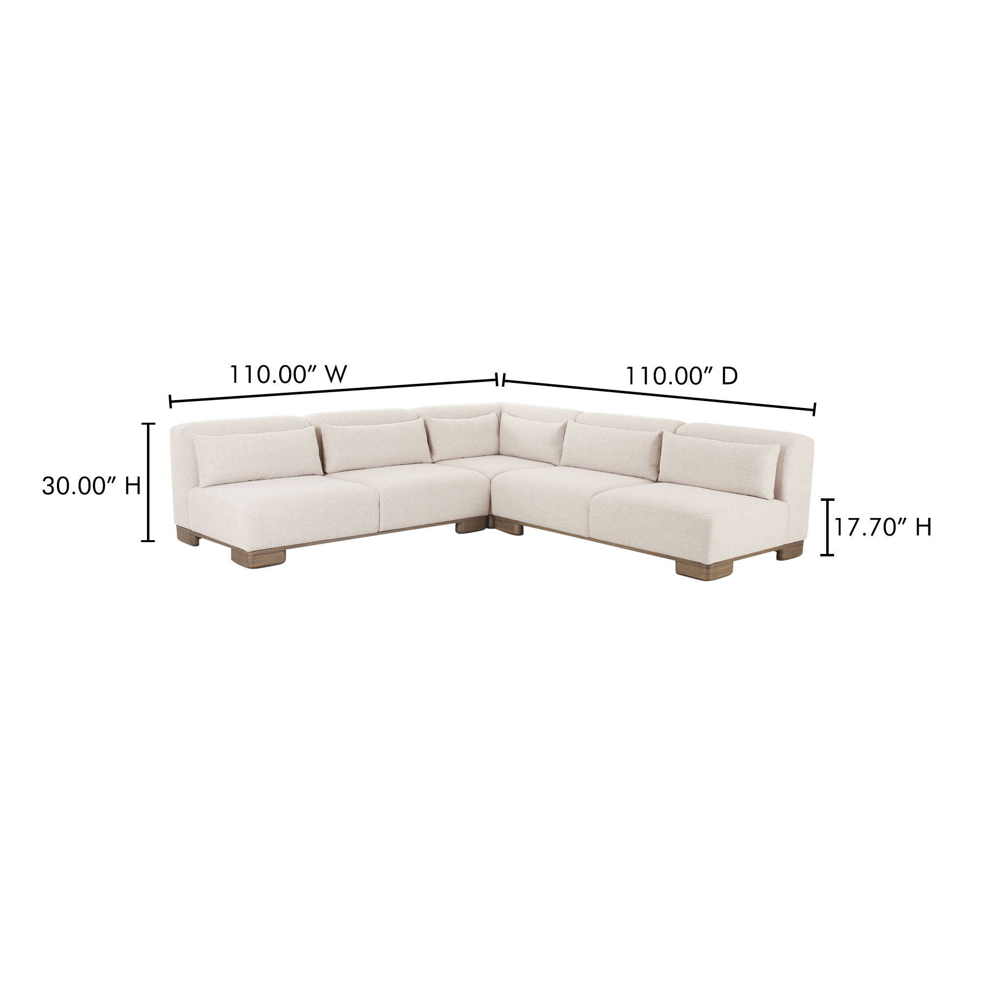 June Corner Modular Sectional Oatmeal, Sectional Sofa by Moe's Home, 110" width x 30" height x 110" depth View 9
