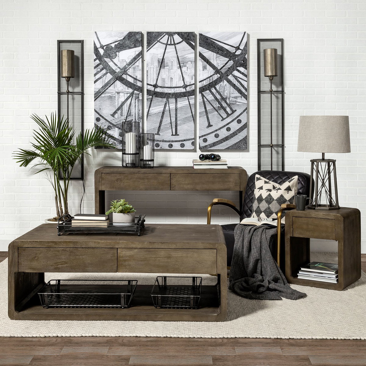 Horace I Black Leather Diamond Pattern with Gold Iron Frame Accent Chair, by Mercana, 26" length x 35.5" width x 31.25" height View 2