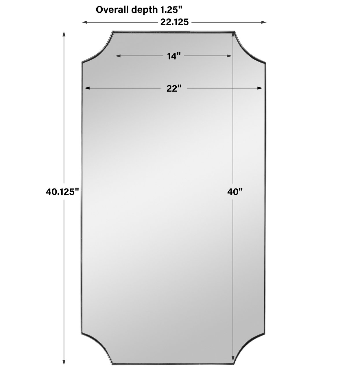 Lennox Nickel Scalloped Corner Mirror, by Uttermost, 22.12" width x 40.12" height x 1.25" depth View 3