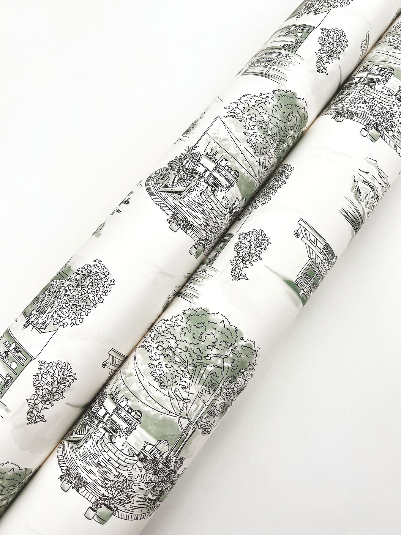 Modern Vista Toile Evergreen Wallpaper large image 