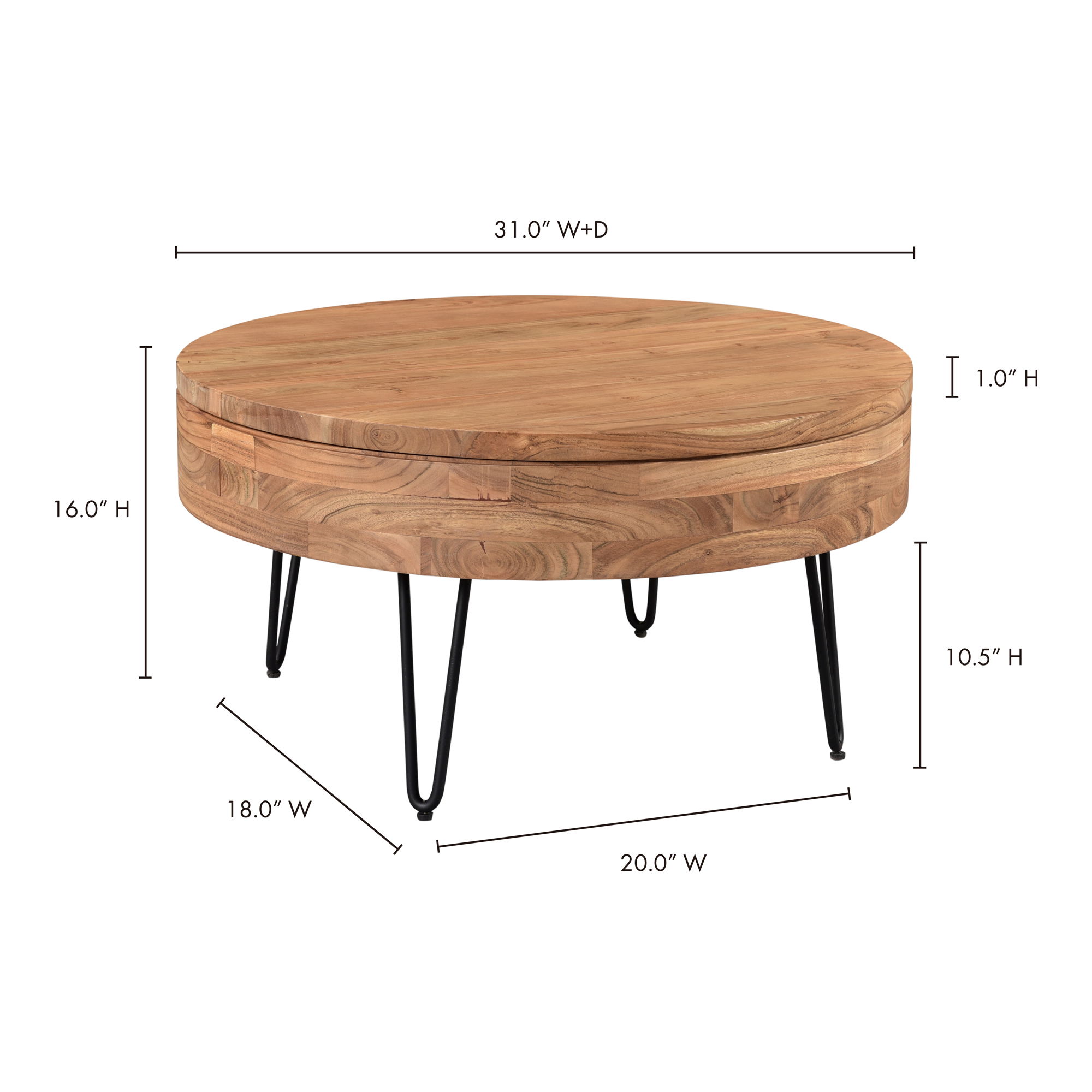 Privado Storage Coffee Table Natural, by Moe's Home, 31" width x 16" height x 31" depth View 12