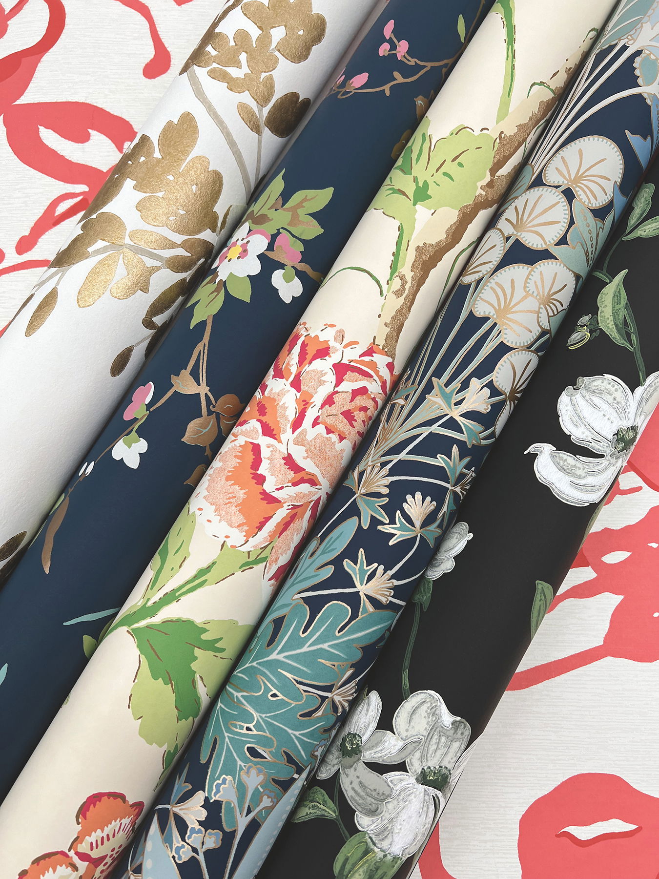 Teahouse Floral Cream & Coral Wallpaper large image 