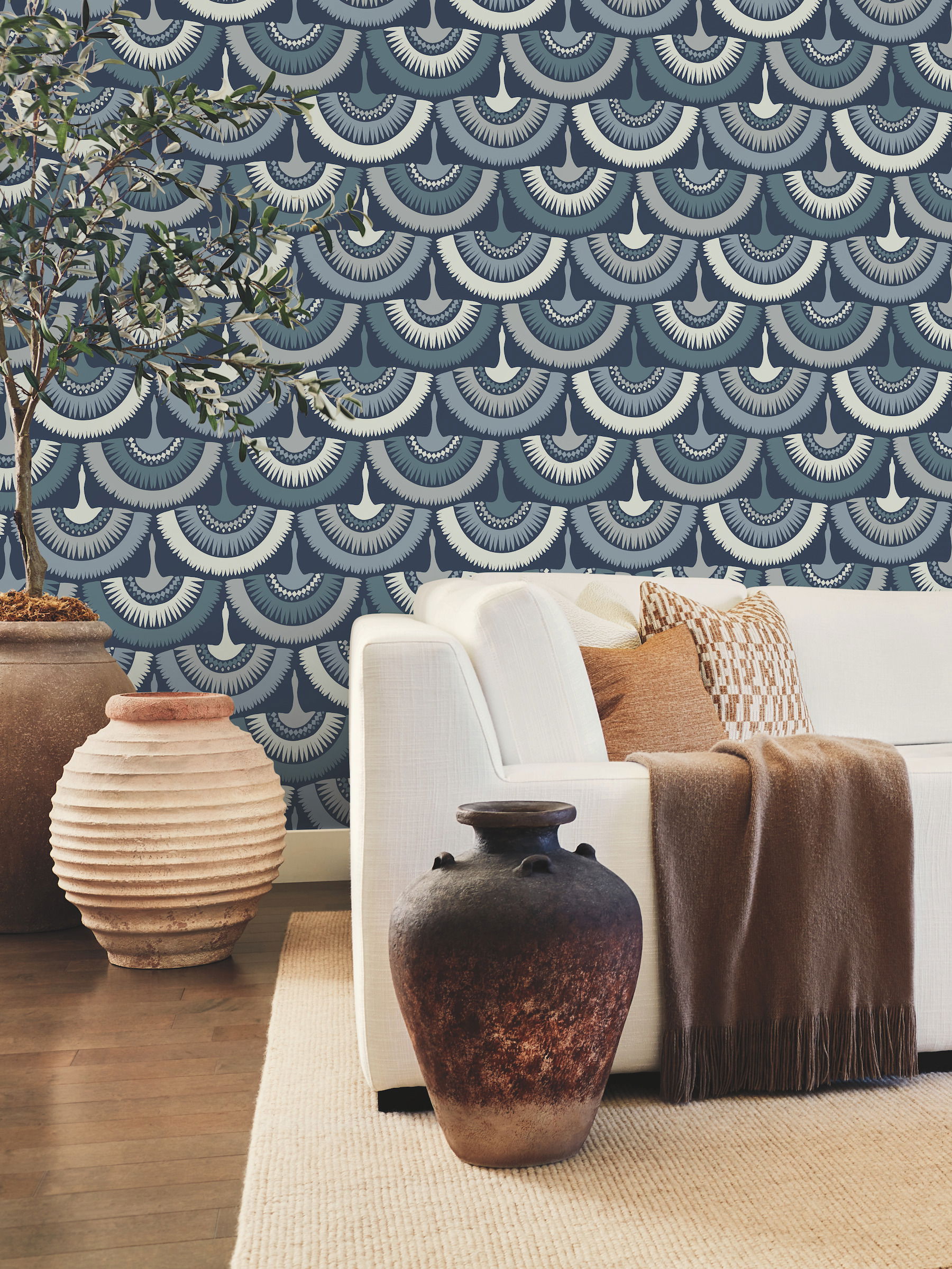 Feather & Fringe Blue Wallpaper large image 