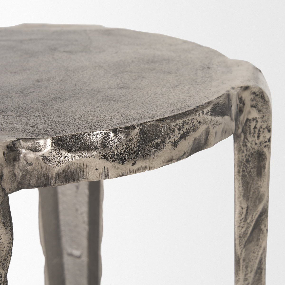 Randy Textured Silver Nickel Cast Aluminum Metal Accent Table, Side & End Table by Mercana, 20" length x 20" width x 21" height View 7