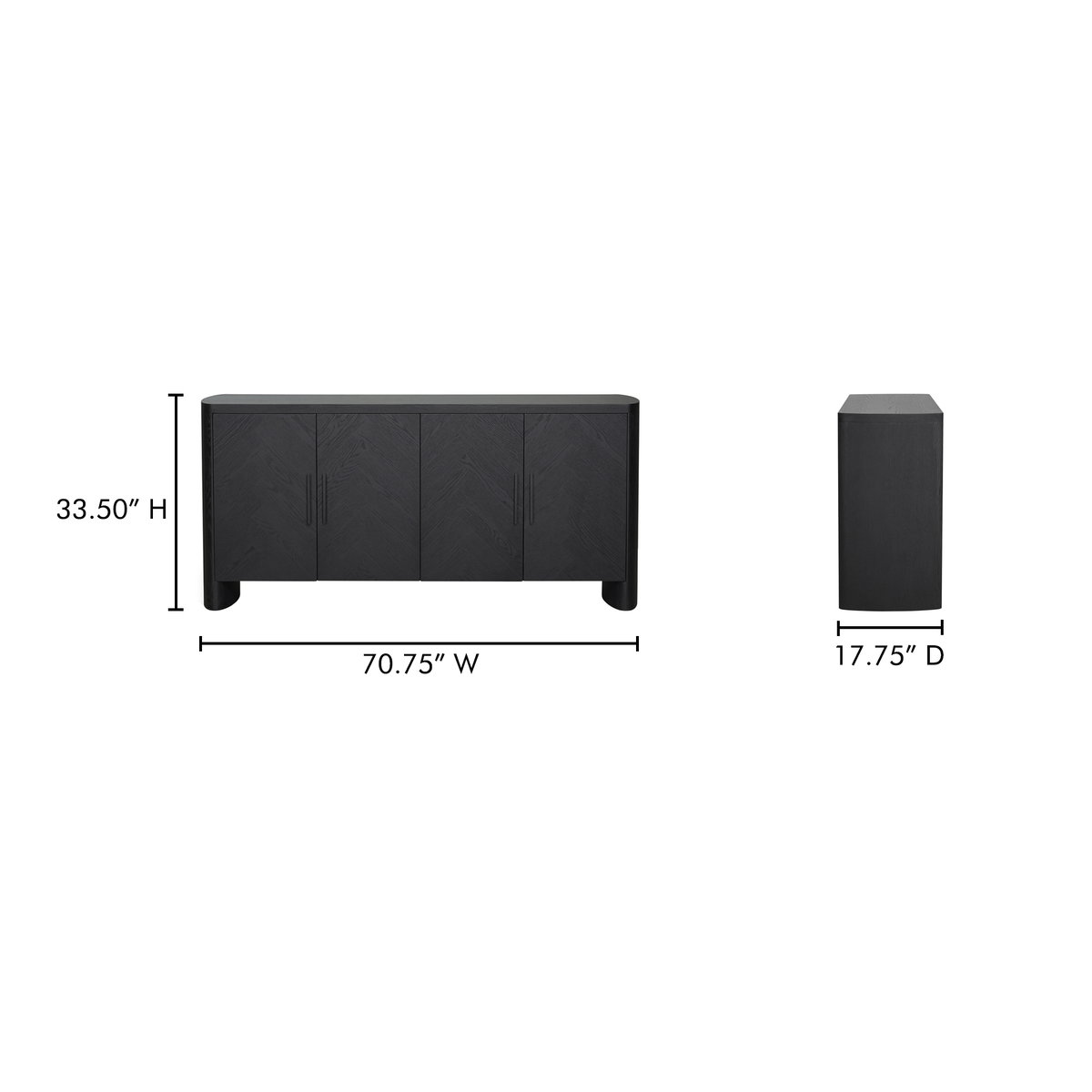 William Sideboard Black, Cabinets & Sideboard by Moe's Home, 70.75" width x 33.5" height x 17.75" depth View 13