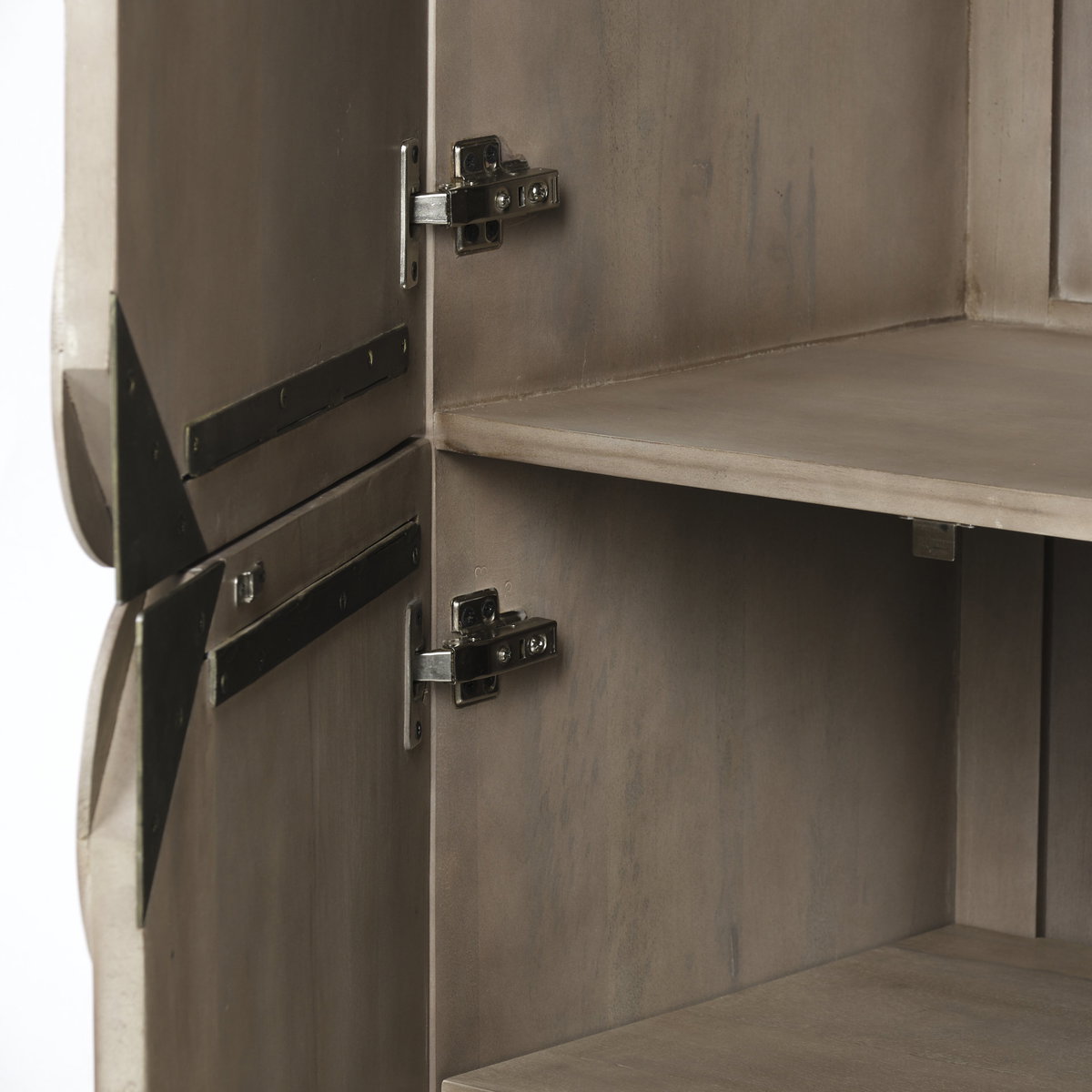 Excelsior II 68.1' H Light Brown Wood Gold Iron Base Storage Cabinet, Cabinets & Sideboard by Mercana, 36.22" length x 18.25" width x 66" height View 9