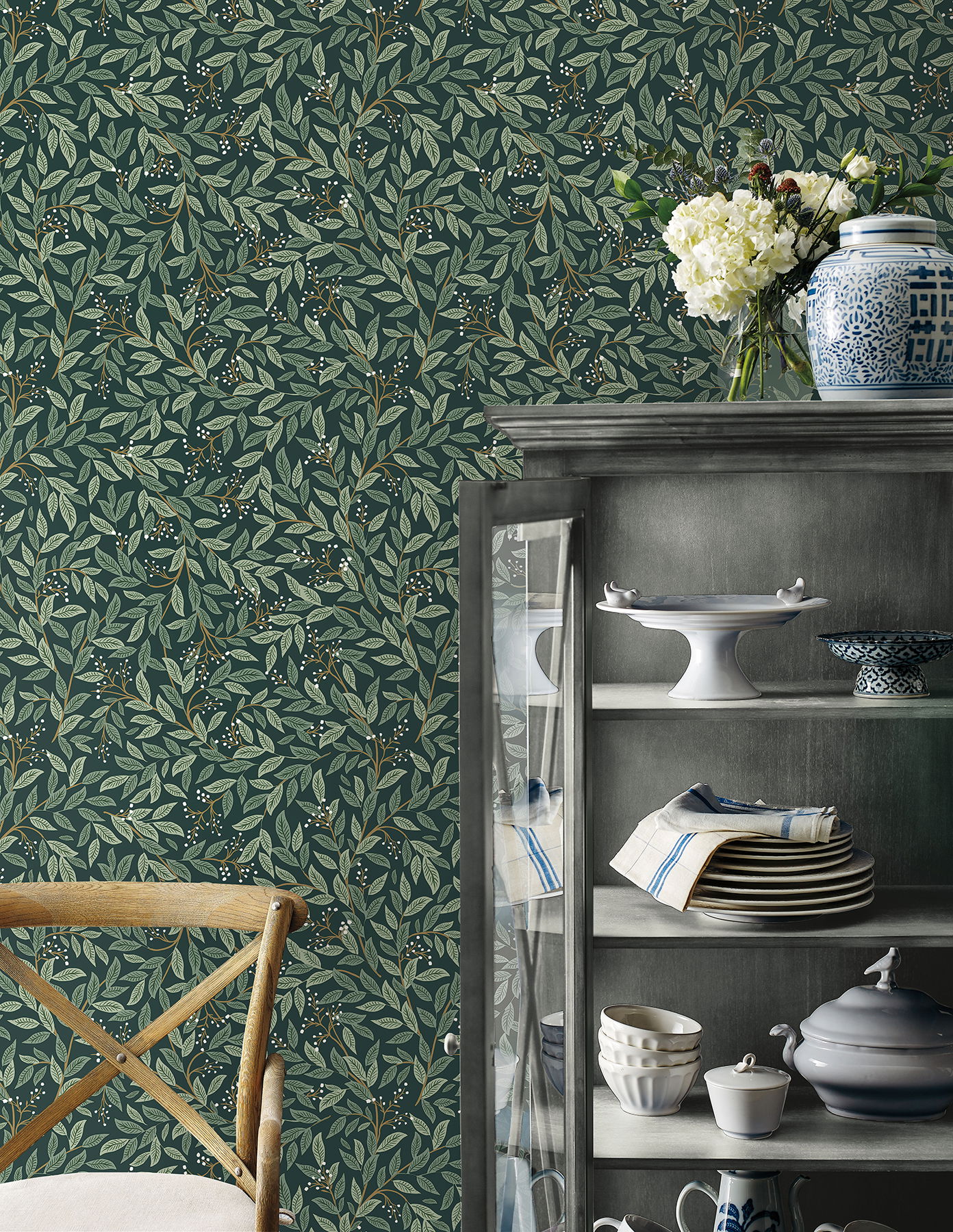 Willowberry Emerald Peel & Stick Wallpaper large image 