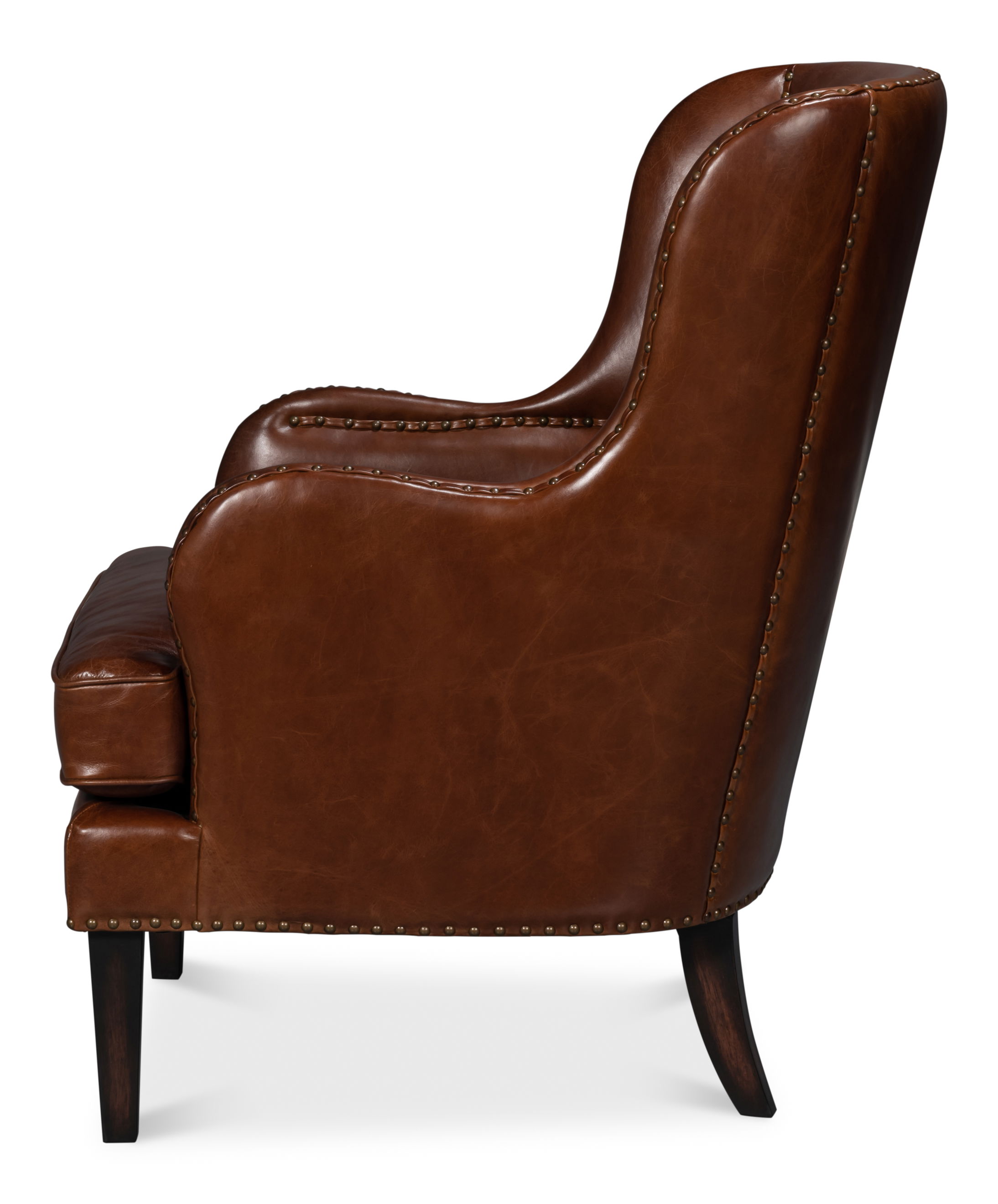 Whitney Distilled Leather Chair,Brown, Seating by Sarreid, 26" length x 33" width x 41" height View 9