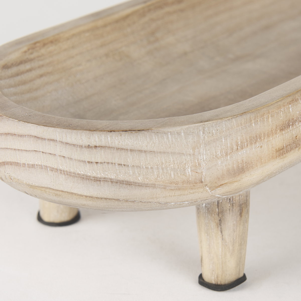 Carver Set of 2 Oblong White Washed Wood Footed Trays, Decorative Tray by Mercana, 14" length x 5.88" width x 3.13" height View 7