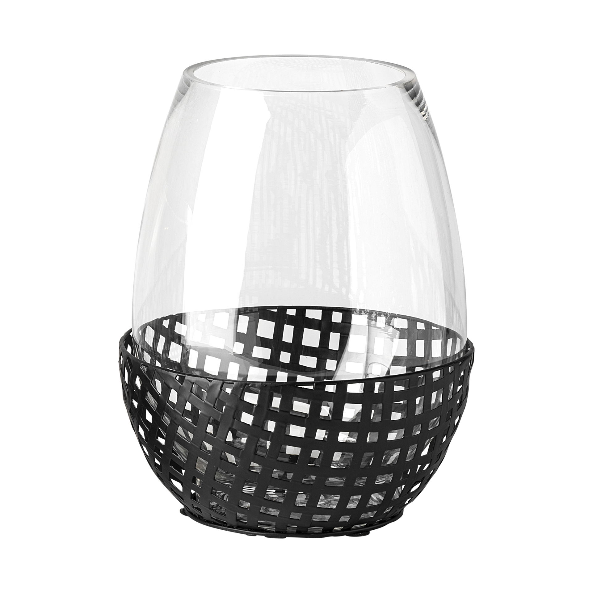 Reena II Large Black Woven Metal Base Table Candle Holder, Candles & Candle Holder by Mercana, 7.68" length x 7.68" width x 9.84" height View 1