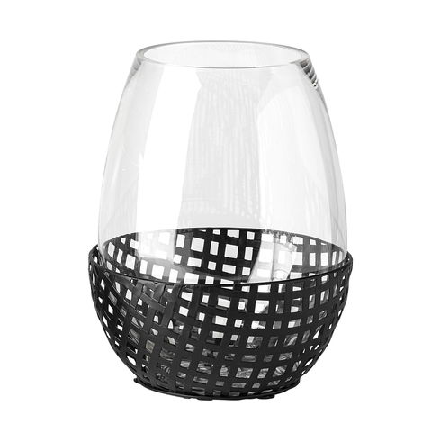 Reena II Large Black Woven Metal Base Table Candle Holder