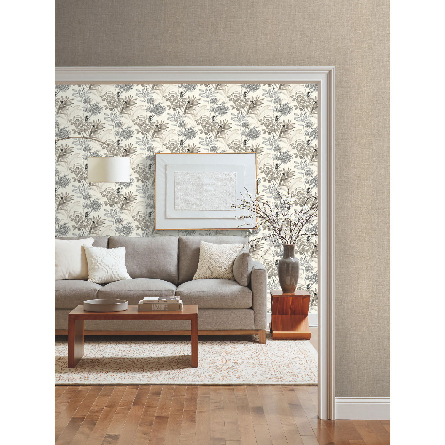 Handpainted Songbird Grey Wallpaper large image 