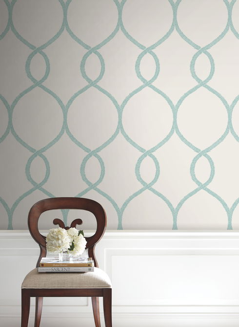 Laurel Leaf Ogee Teal Wallpaper