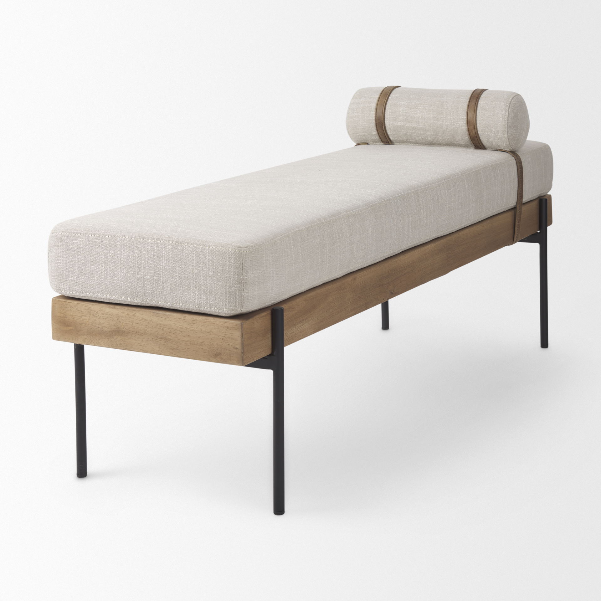 Colburne Cream Fabric with Brown Wood Bench, Benche by Mercana, 55.12" length x 16.14" width x 13.39" height View 8