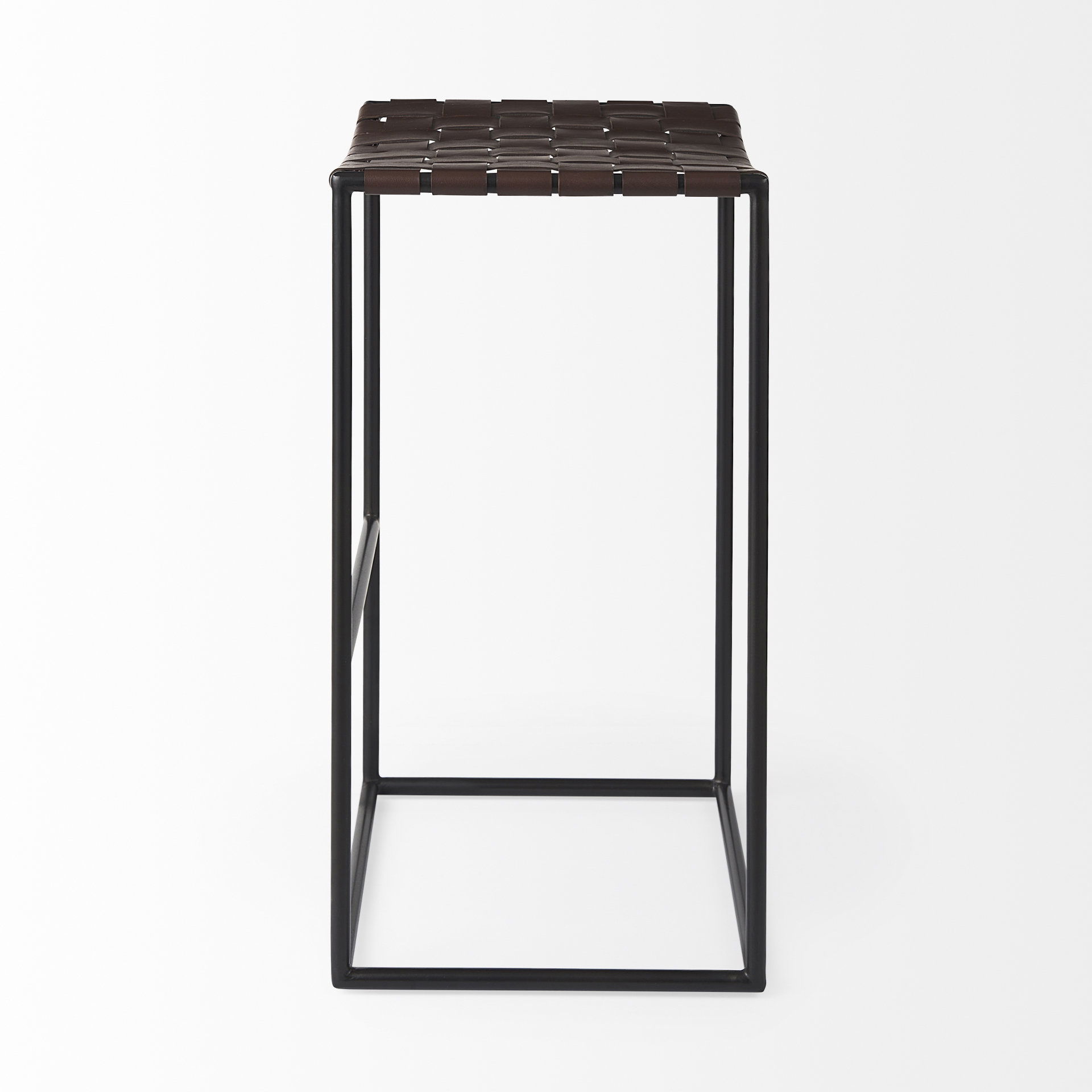 Clarissa 18.0L x 16.0W x 30.25H Dark Brown Woven Leather Seat with Black Metal Frame Bar Stool, Counter & Bar Stool by Mercana, 18" length x 16" width x 30" height View 4