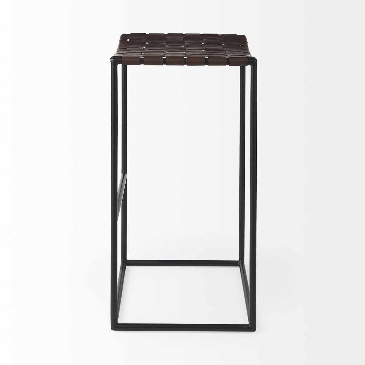 Clarissa 18.0L x 16.0W x 30.25H Dark Brown Woven Leather Seat with Black Metal Frame Bar Stool, Counter & Bar Stool by Mercana, 18" length x 16" width x 30" height View 4