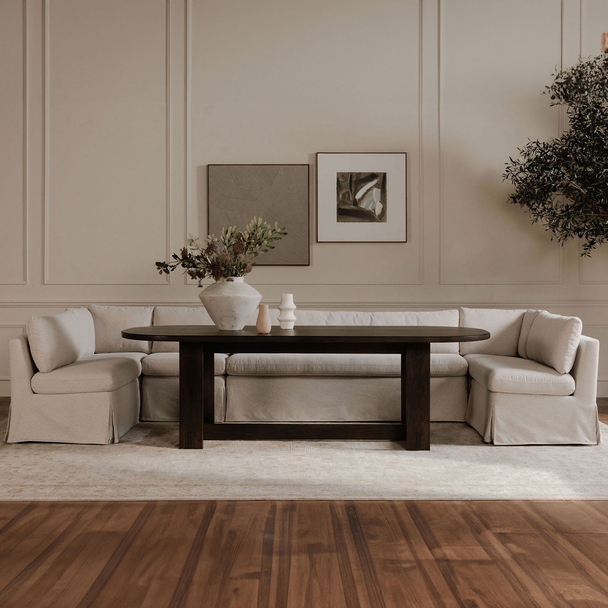 Fable Slipcover Dining Banquette U-shape Beige 129in large image 