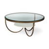 Reinhardt 36' Round Glass Top Marble Shelf Gold Metal Base Coffee Table, by Mercana, 36" length x 36" width x 16" height thumbnail 1