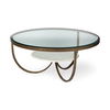 Reinhardt 36' Round Glass Top Marble Shelf Gold Metal Base Coffee Table thumbnail 0