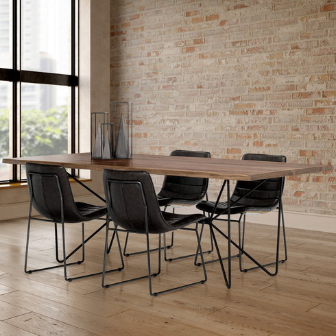 Thornton Solid Back Dining Side Chair | Faux Leather with Iron