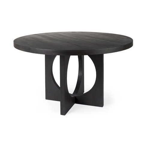 Liesl 54" Round Pedestal Dining Table | Modern | Black Wood | Seats 6