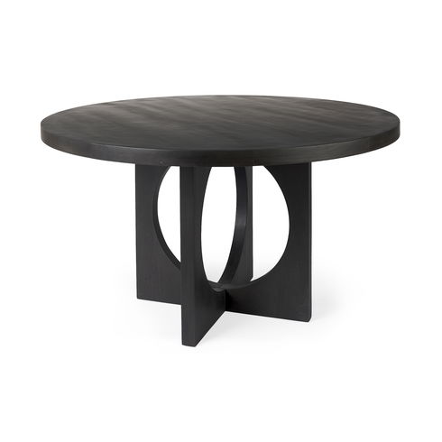 Liesl 54.L x 54.0W x 30.0H Black Wood with Circular Top Dining Table