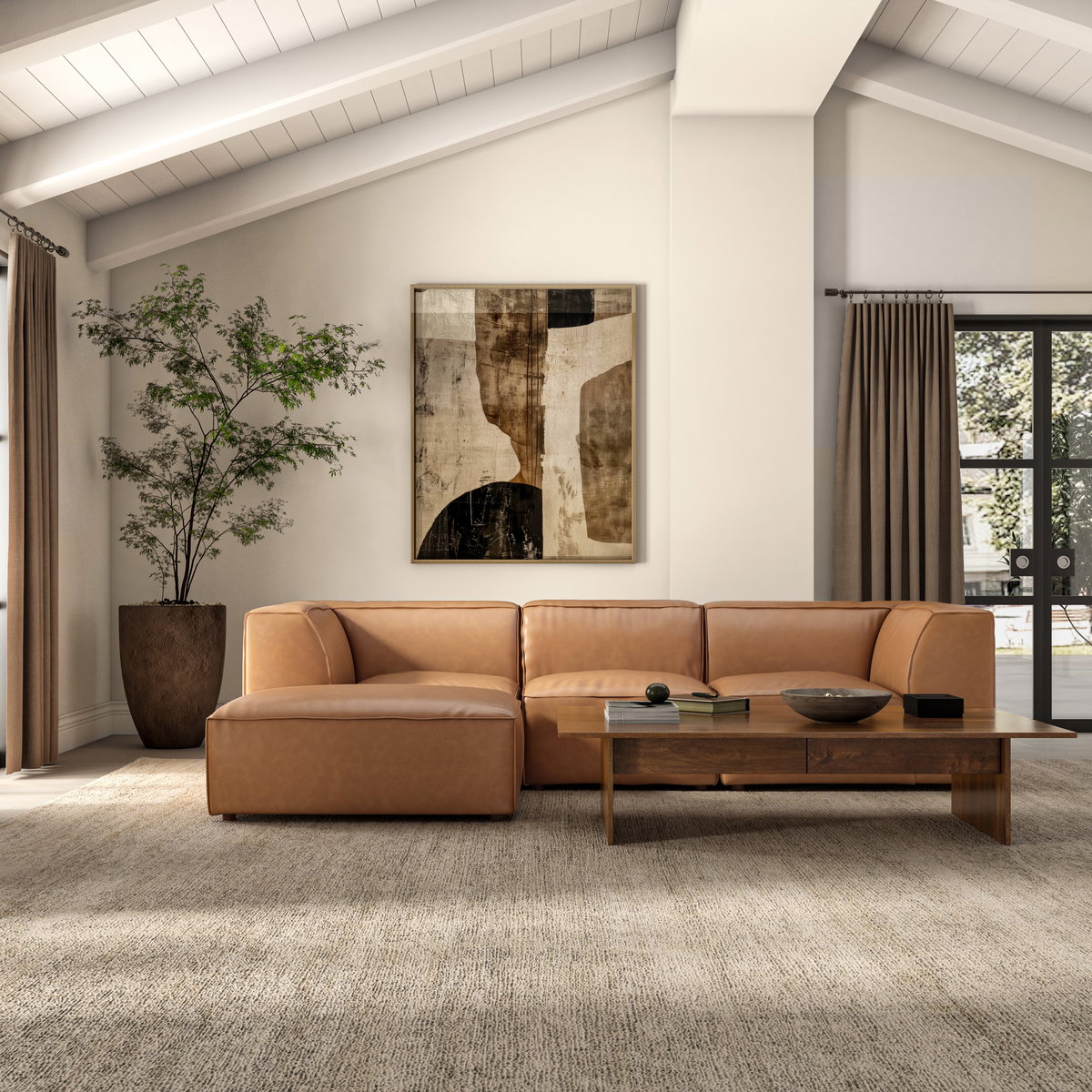 Form Lounge Modular Sectional Sonoran Tan Leather, Sectional Sofa by Moe's Home, 112" width x 26" height x 71.5" depth View 8