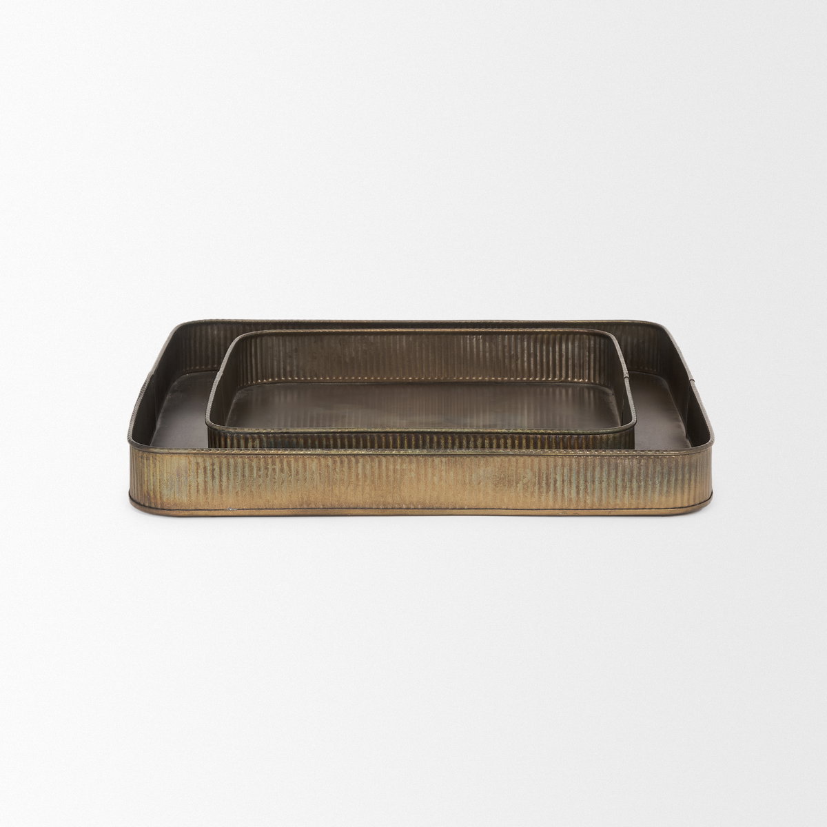 Varun Square Antiqued Brass Metal Tray (Set of 2), Decorative Tray by Mercana, 15.35" length x 15.35" width x 1.77" height View 5