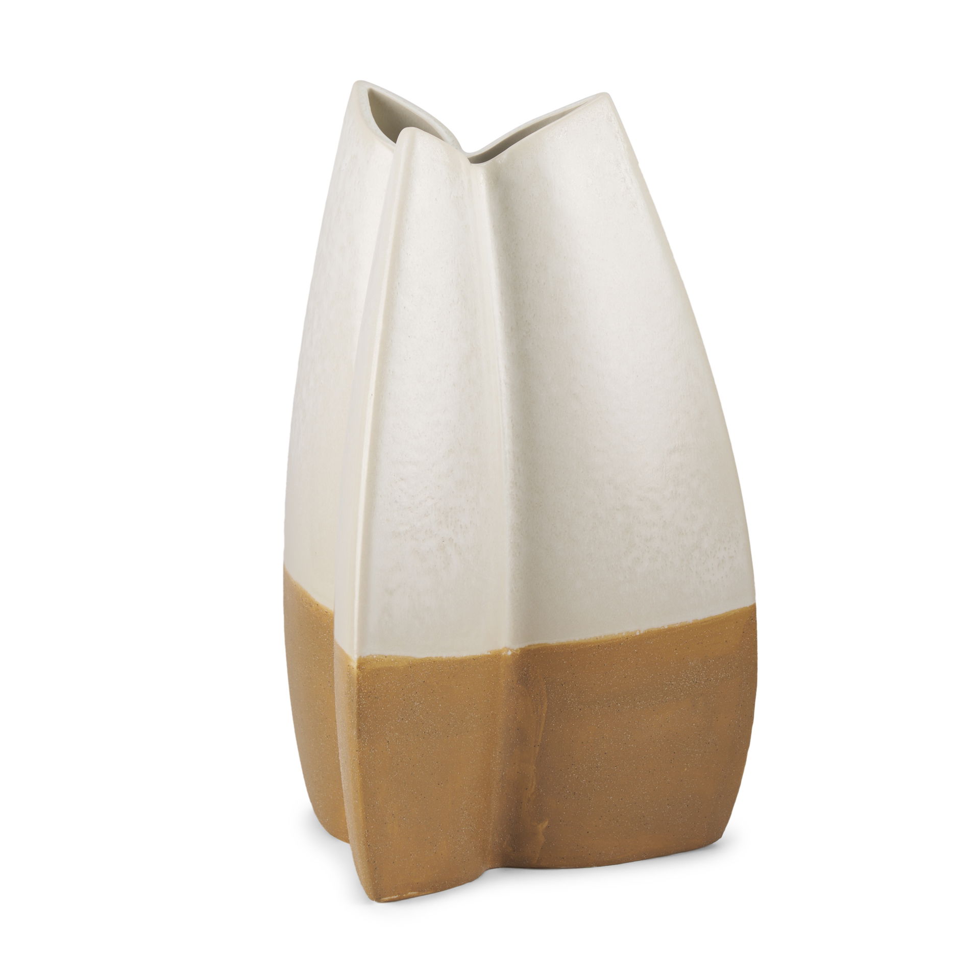 Vania Large Off White with Tan Textured Ceramic Vase, by Mercana, 10.43" length x 8.03" width x 15.5" height View 1